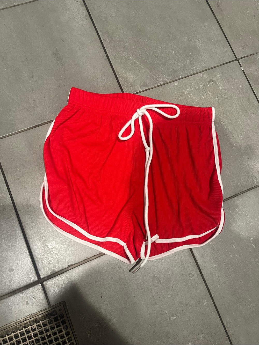 SHEIN Red Athletic Drawstring Shorts with White Trim